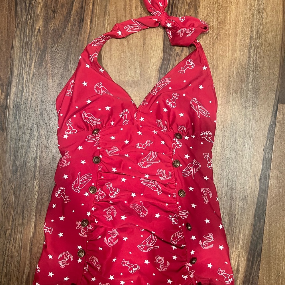 Hot Topic Red Swimsuit with Nautical Design